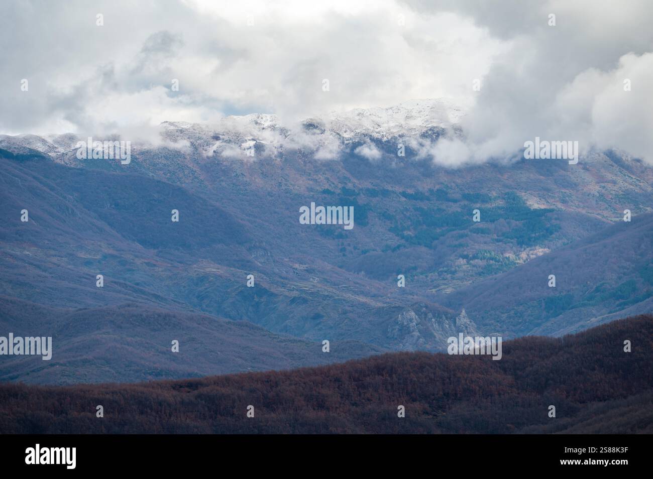 Detail of mountain slope with snow tops, Gamti mountain, Albania Stock Photo