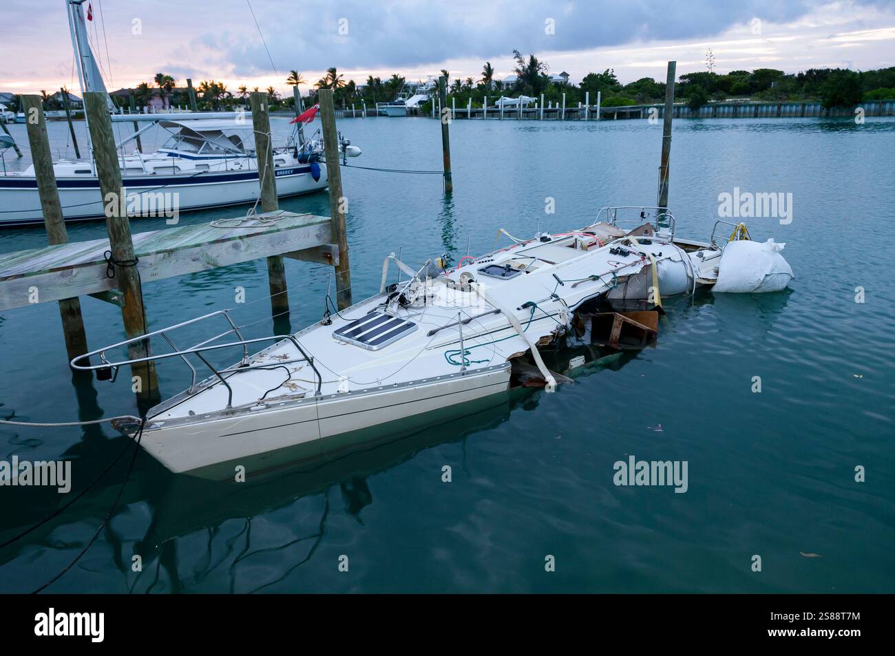 Turtle Cove pier and yatch marina. Turks & Caicos Islands at the Caribbean Sea Stock Photo
