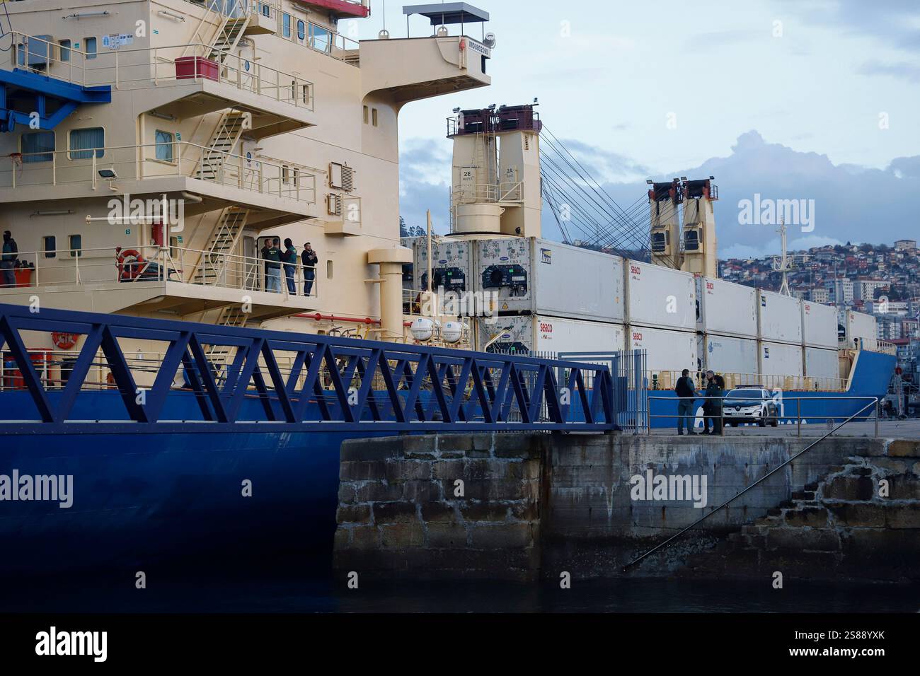 UCO agents inspect the vessel Baltic Summer docked at the port of Vigo
