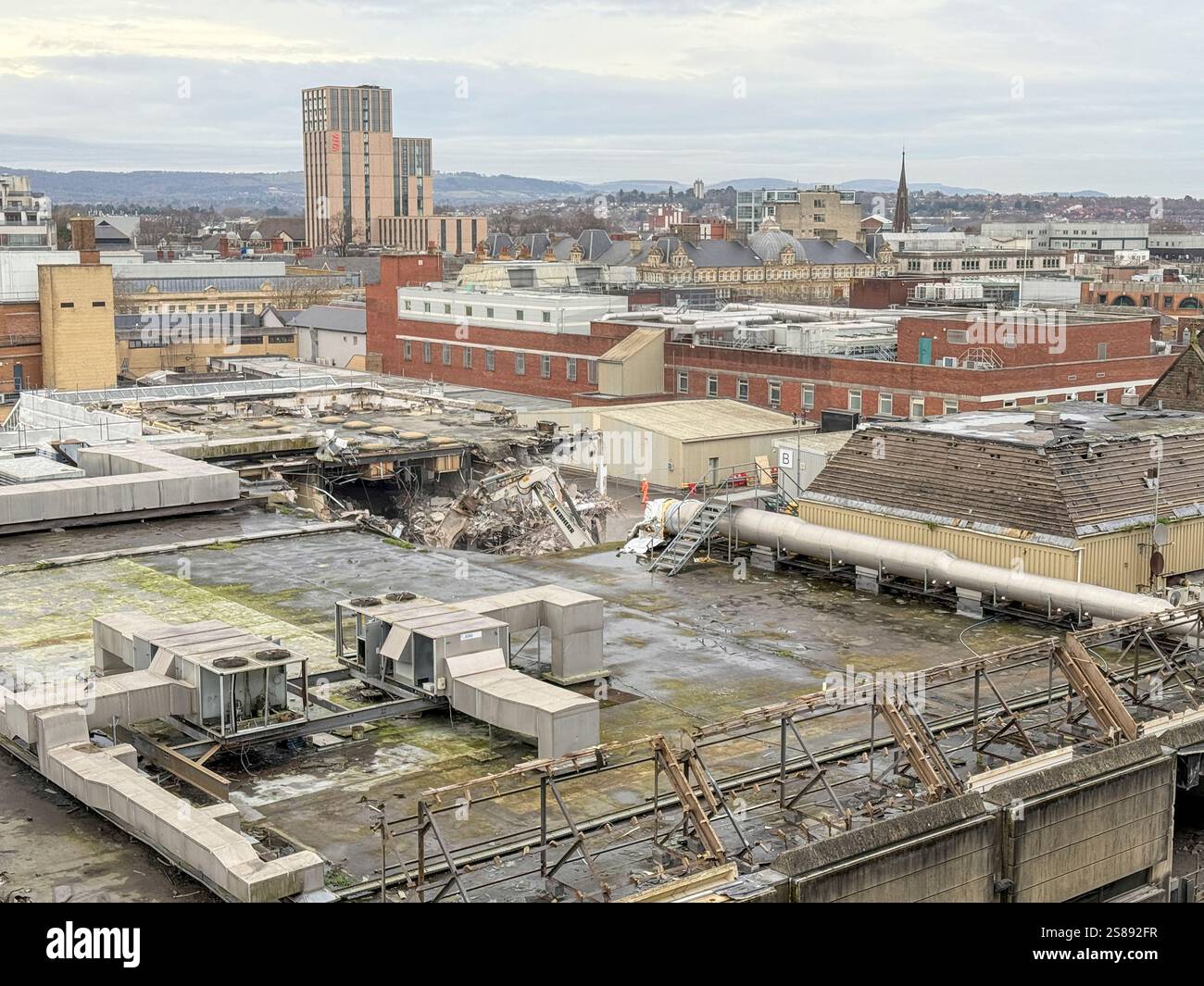 The former Debenhams department store in Cardiff, which closed in 2021, is currently undergoing demolition: Phillip Roberts - Smartphone Captured Stock Image