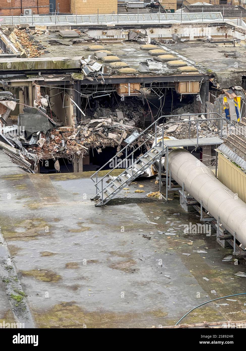 The former Debenhams department store in Cardiff, which closed in 2021, is currently undergoing demolition: Phillip Roberts - Smartphone Captured Stock Image