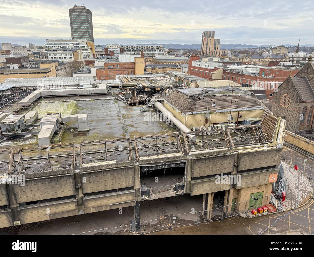 The former Debenhams department store in Cardiff, which closed in 2021, is currently undergoing demolition: Phillip Roberts - Smartphone Captured Stock Image