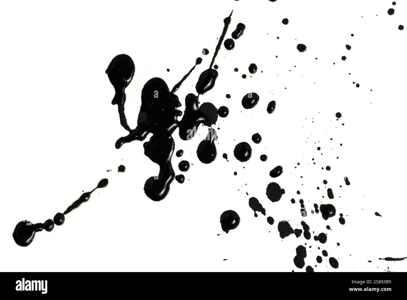 Black ink splashes on white background. Ink blots. Ink blots Stock Photo