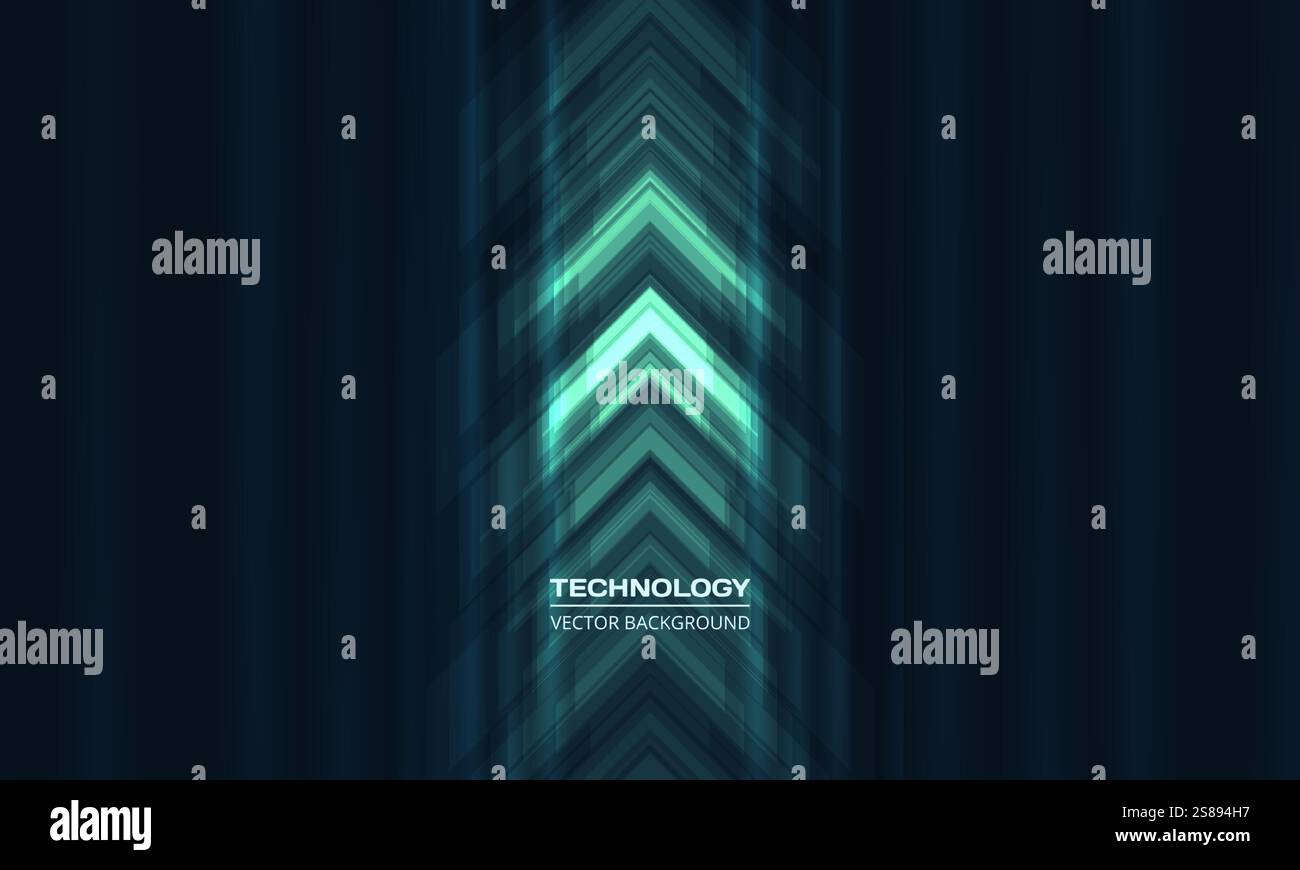 Green and blue technology arrows on dark futuristic abstract background ...