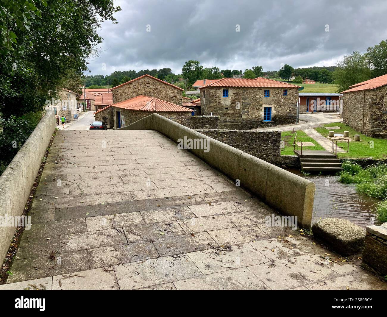 Ribadiso da Baixo: A Popular Spot for Swimming and Bathing on the Camino Frances between Portomarin and Arzua - Smartphone Captured Stock Image