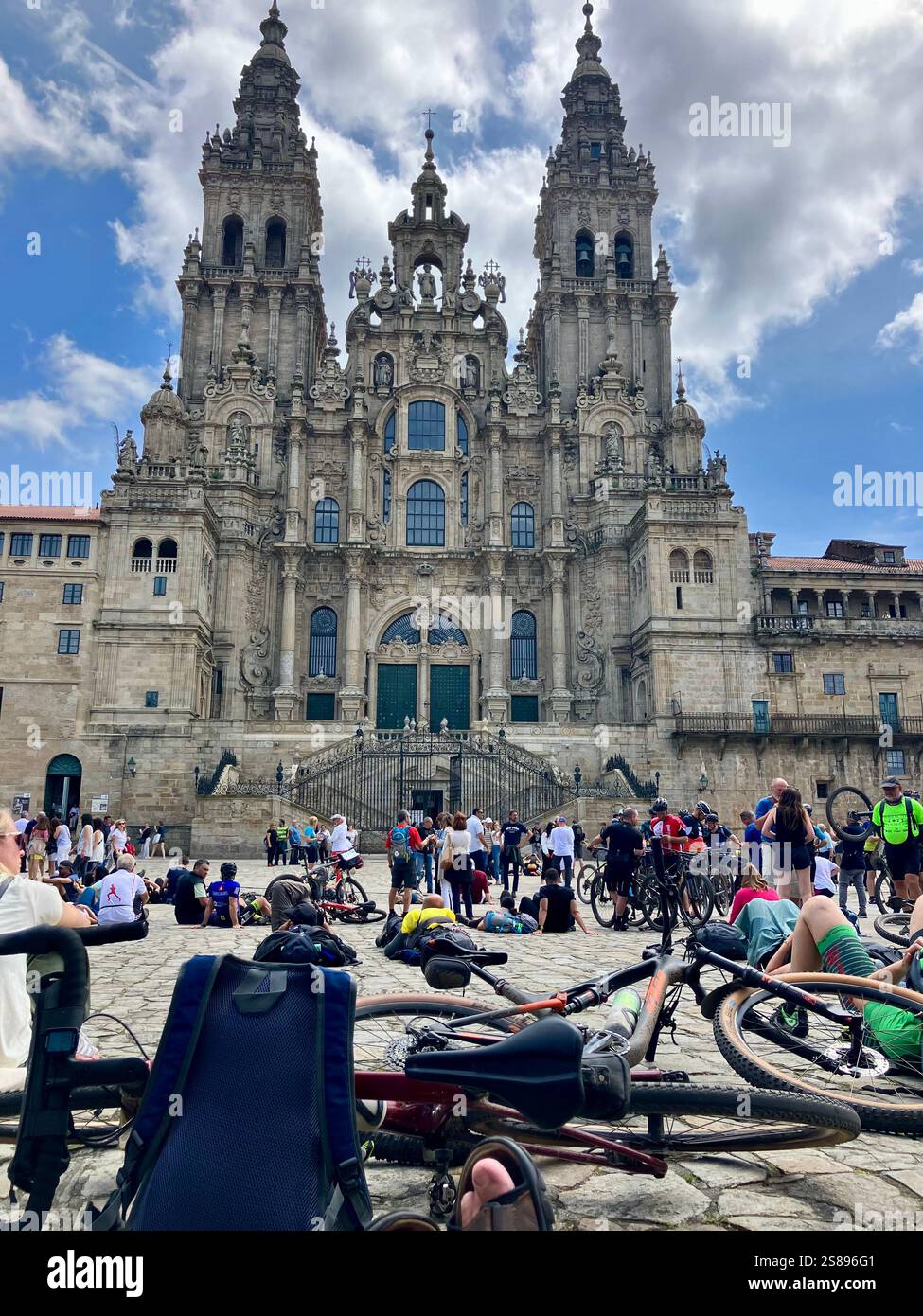 Catedral de Santiago Seen from  a packed Praza do Obradoiro on the Feast of Corpus Christi - Smartphone Captured Stock Image