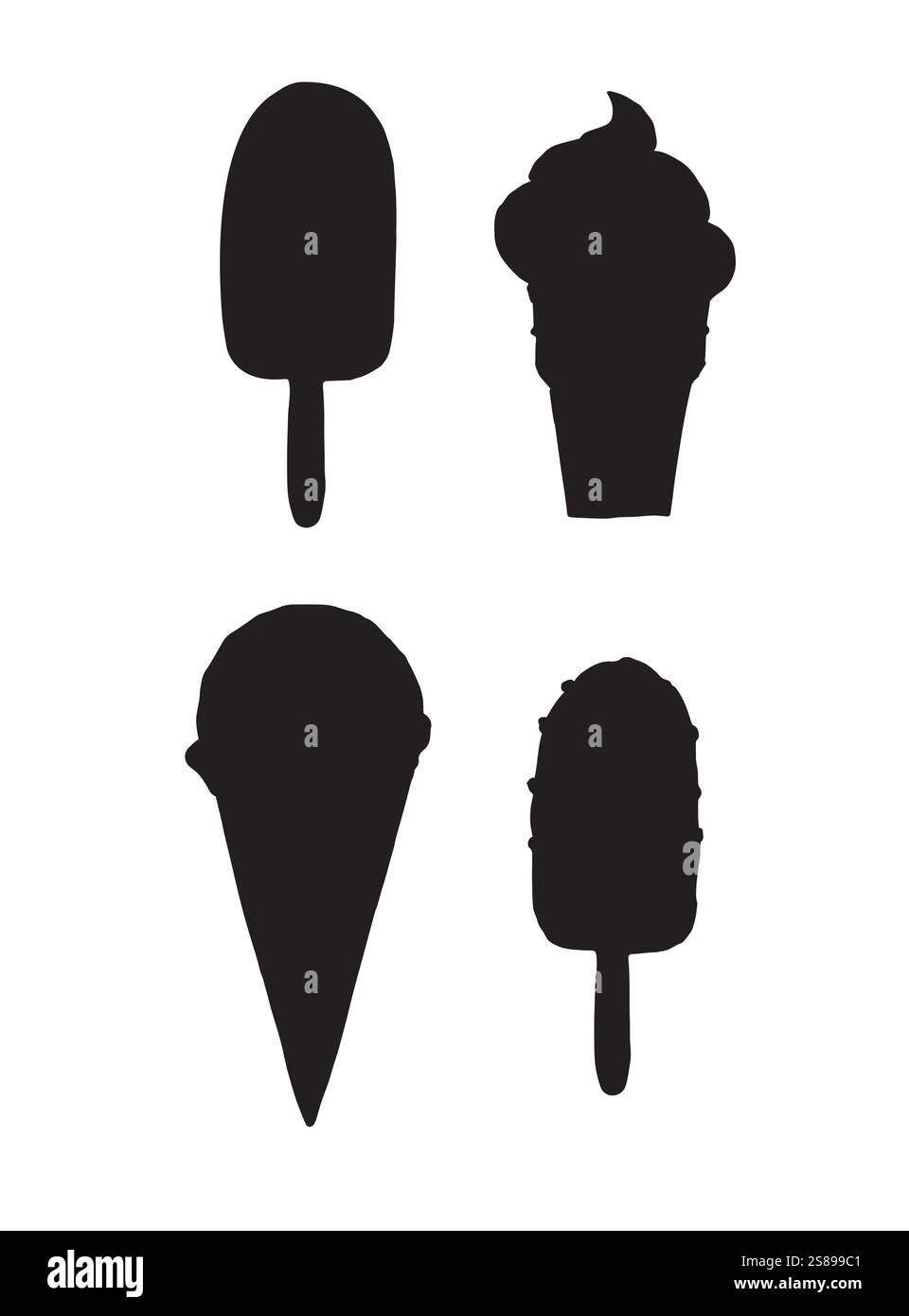 Vector set bundle of black sketch ice cream silhouette isolated on ...