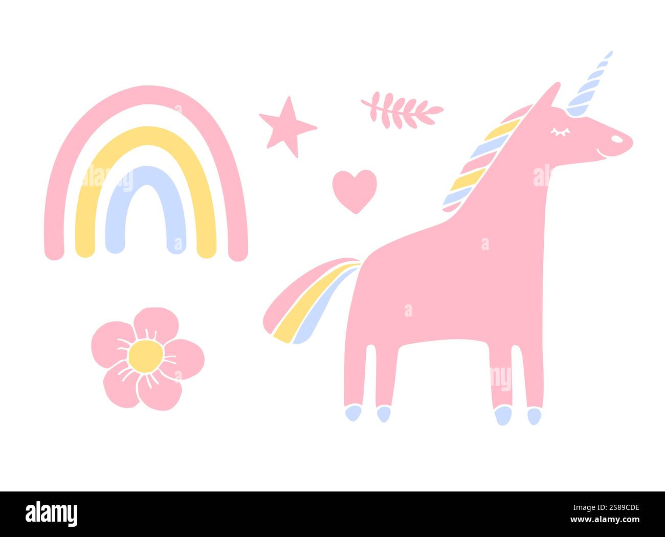 Vector set bundle of hand drawn doodle sketch unicorn and rainbow ...