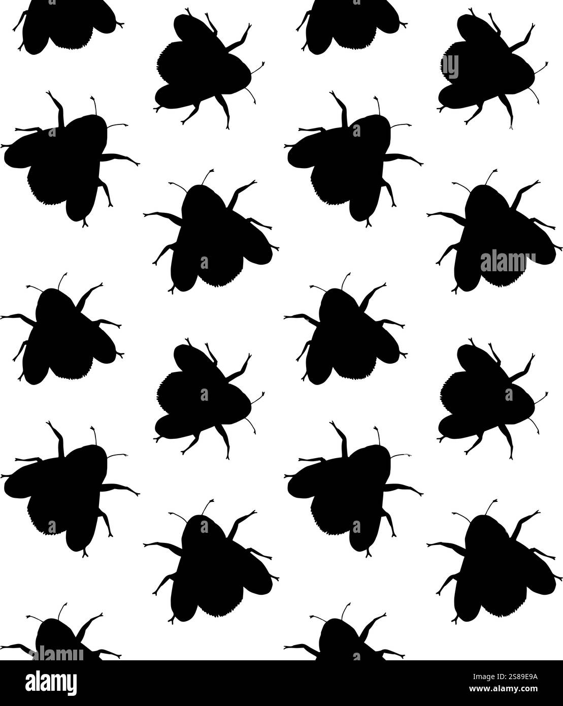 Vector seamless pattern of black sketch bumblebee bee silhouette ...