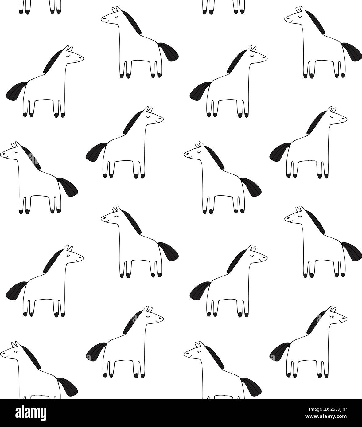 Vector seamless pattern of hand drawn doodle sketch horse isolated on ...