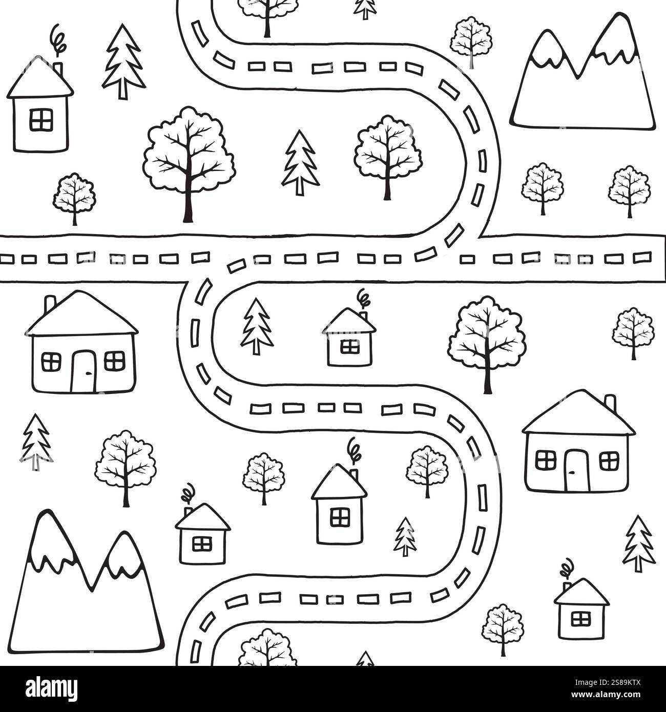 Vector seamless pattern of black outline hand drawn doodle sketch ...