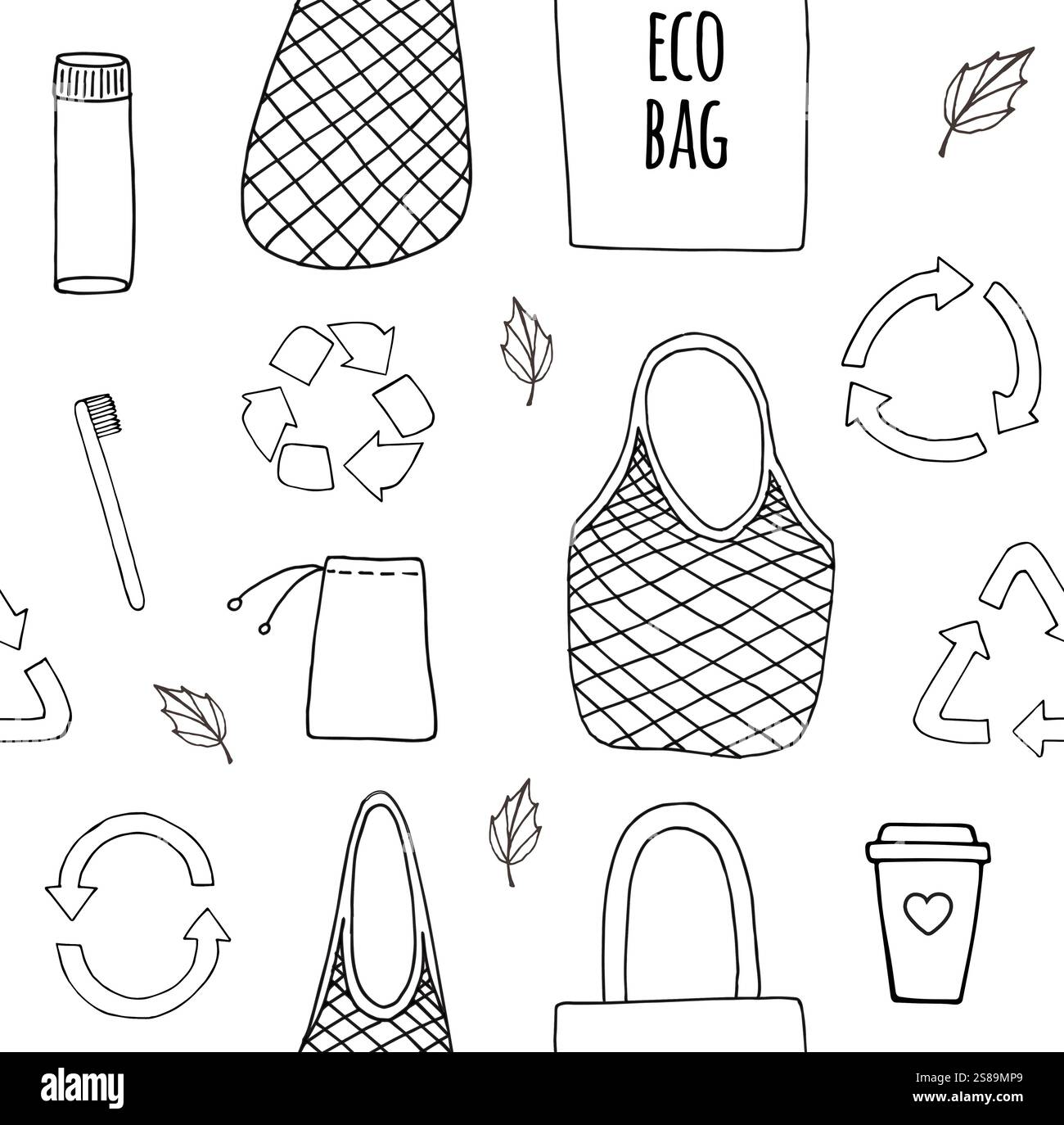 Vector seamless pattern of hand drawn doodle sketch eco zero waste ...
