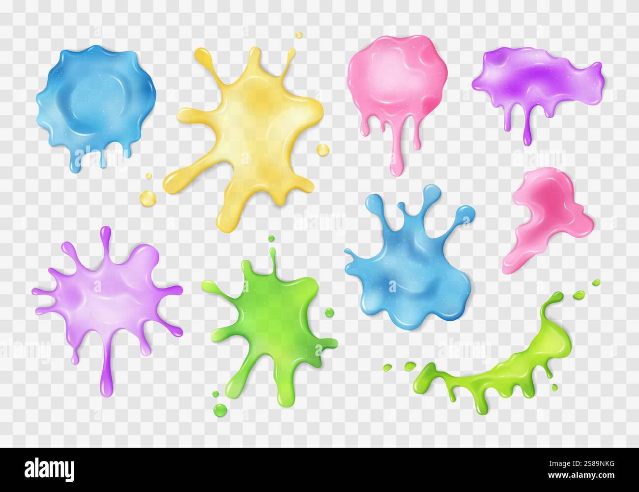 Liquid multicolored slime blots. Isolated elements Stock Vector