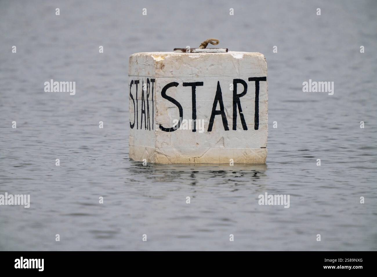 Starting buoy on a lake, marking buoys for water sports, regattas, rowing, canoeing, kayaking, symbol image Stock Photo