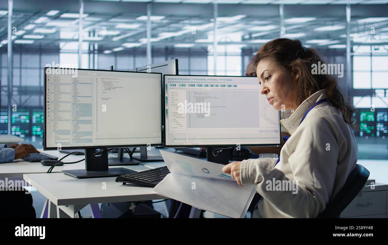 Employee overseeing server room reading hi-res stock photography and ...