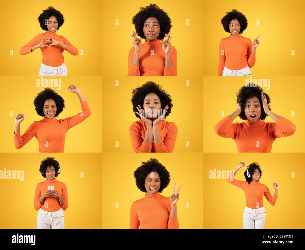 Smiling individuals express joy and diversity in colorful collage set Stock Photo