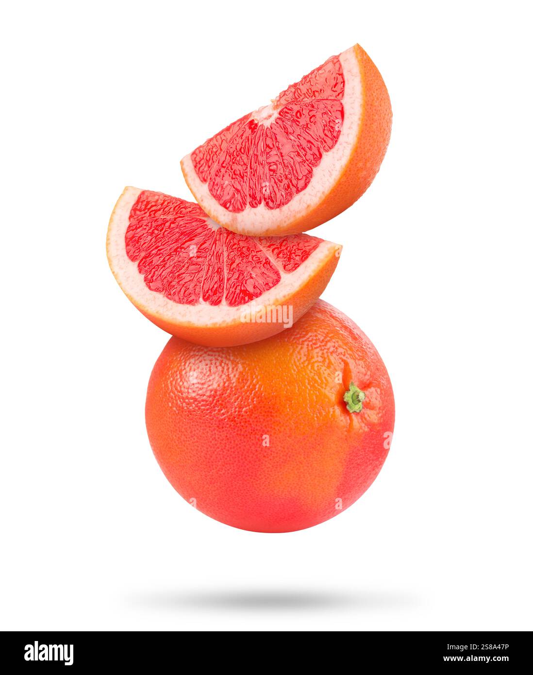 Fresh grapefruits in air on white background Stock Photo