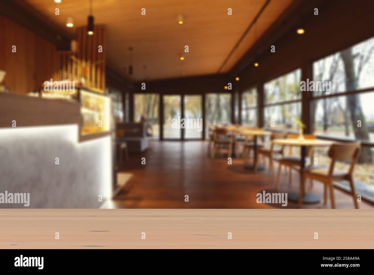 Empty Rauntant Table Inside Empty wooden table in restaurant, space for design Stock Photo - Alamy