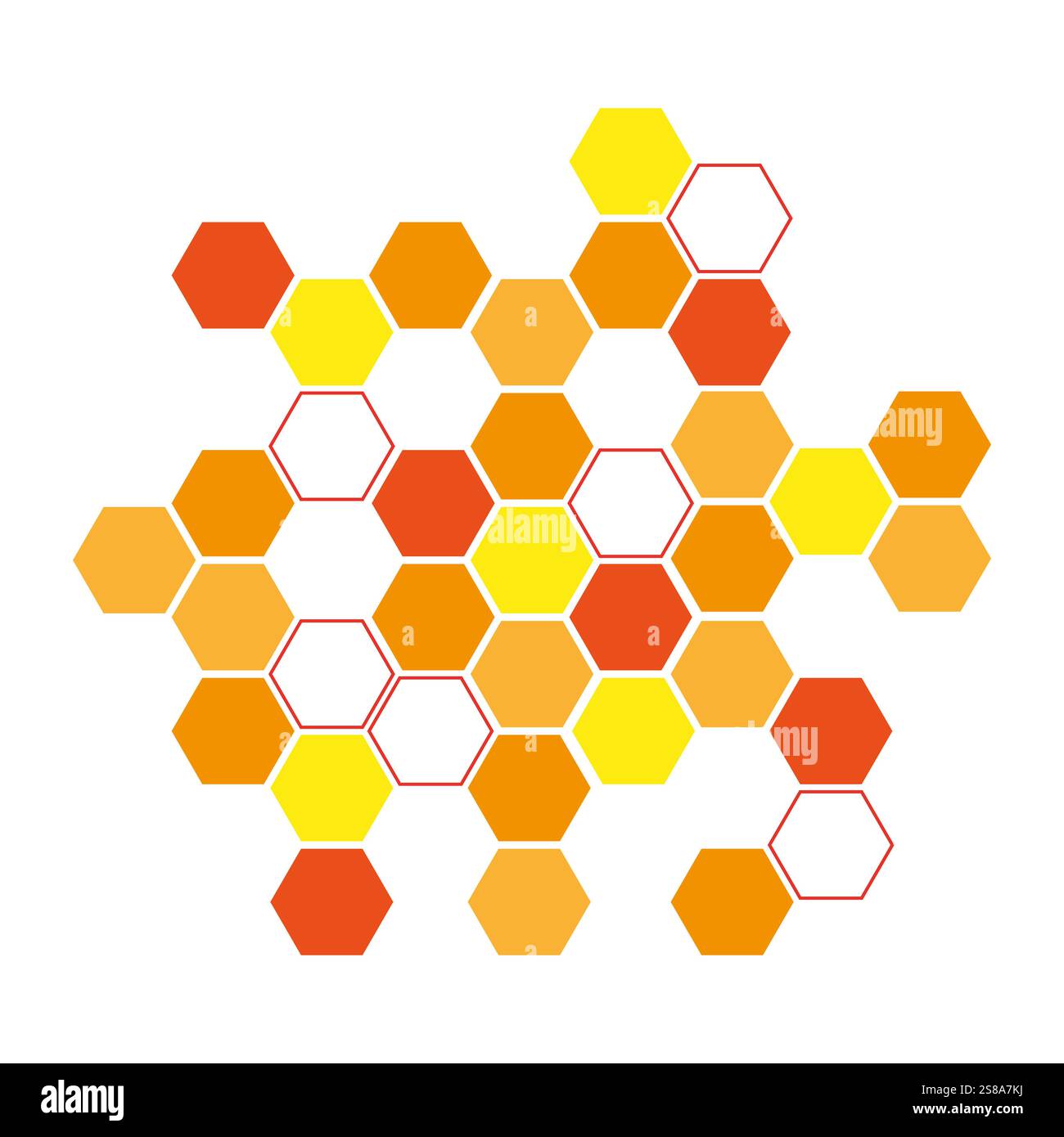 Hexagonal honeycomb shapes. Colorful geometric pattern. Abstract hexagon layout. Vector bold design. Stock Vector