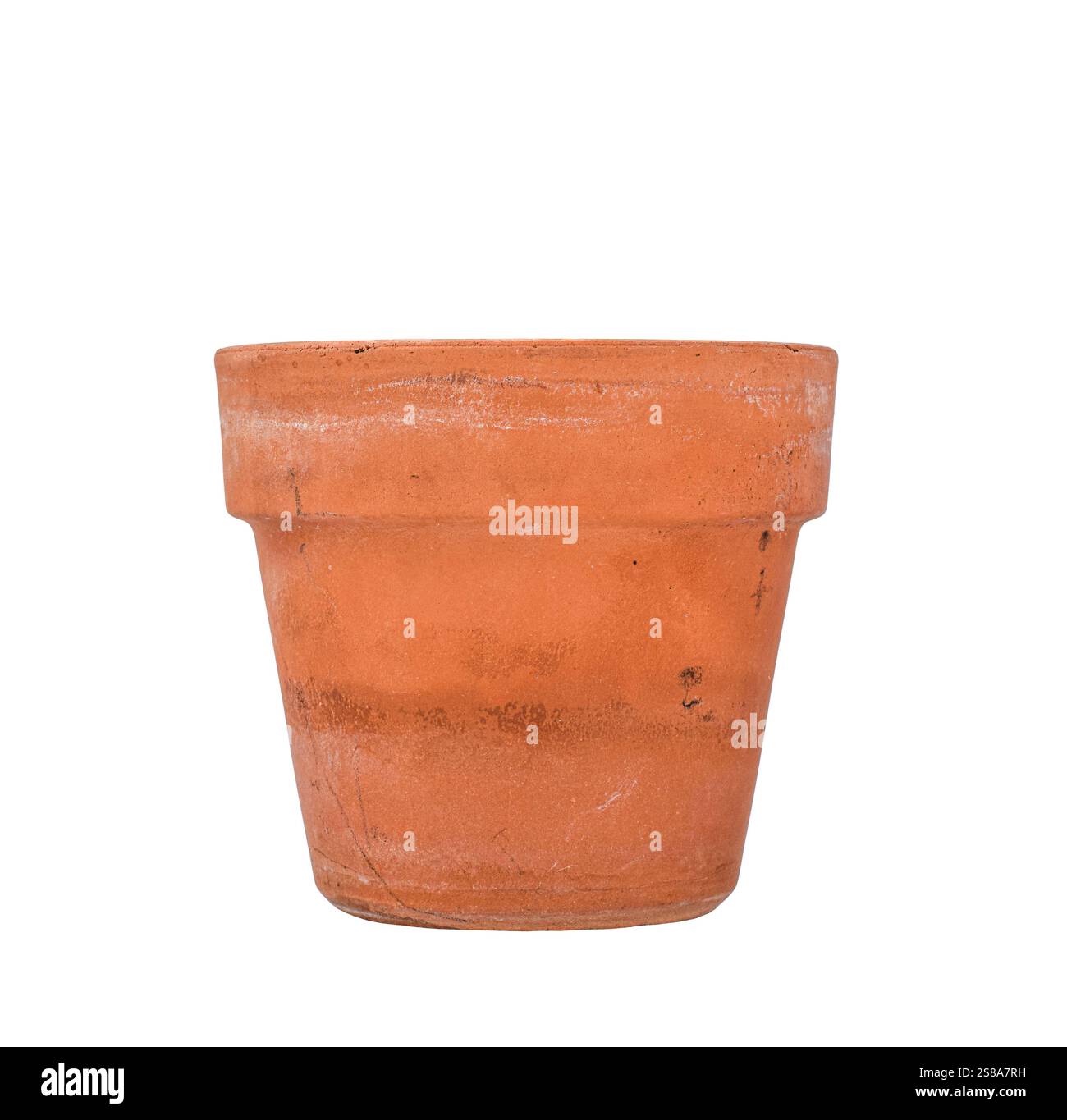 Empty weathered terracotta pot isolated cutout on white Stock Photo - Alamy