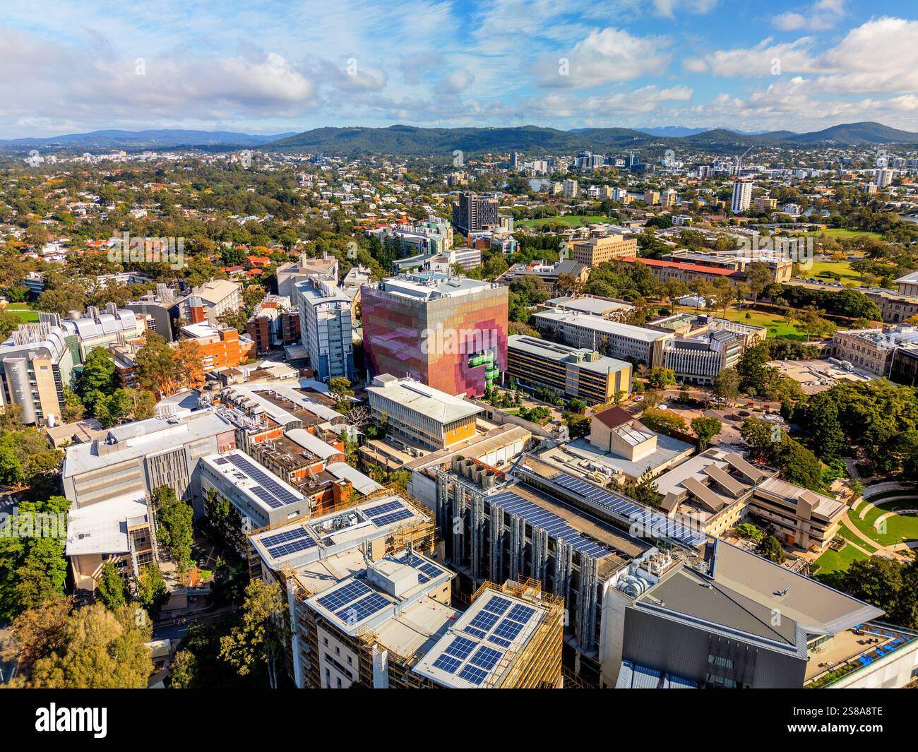 Aerial view of the campus of The University of Queensland in Brisbane ...