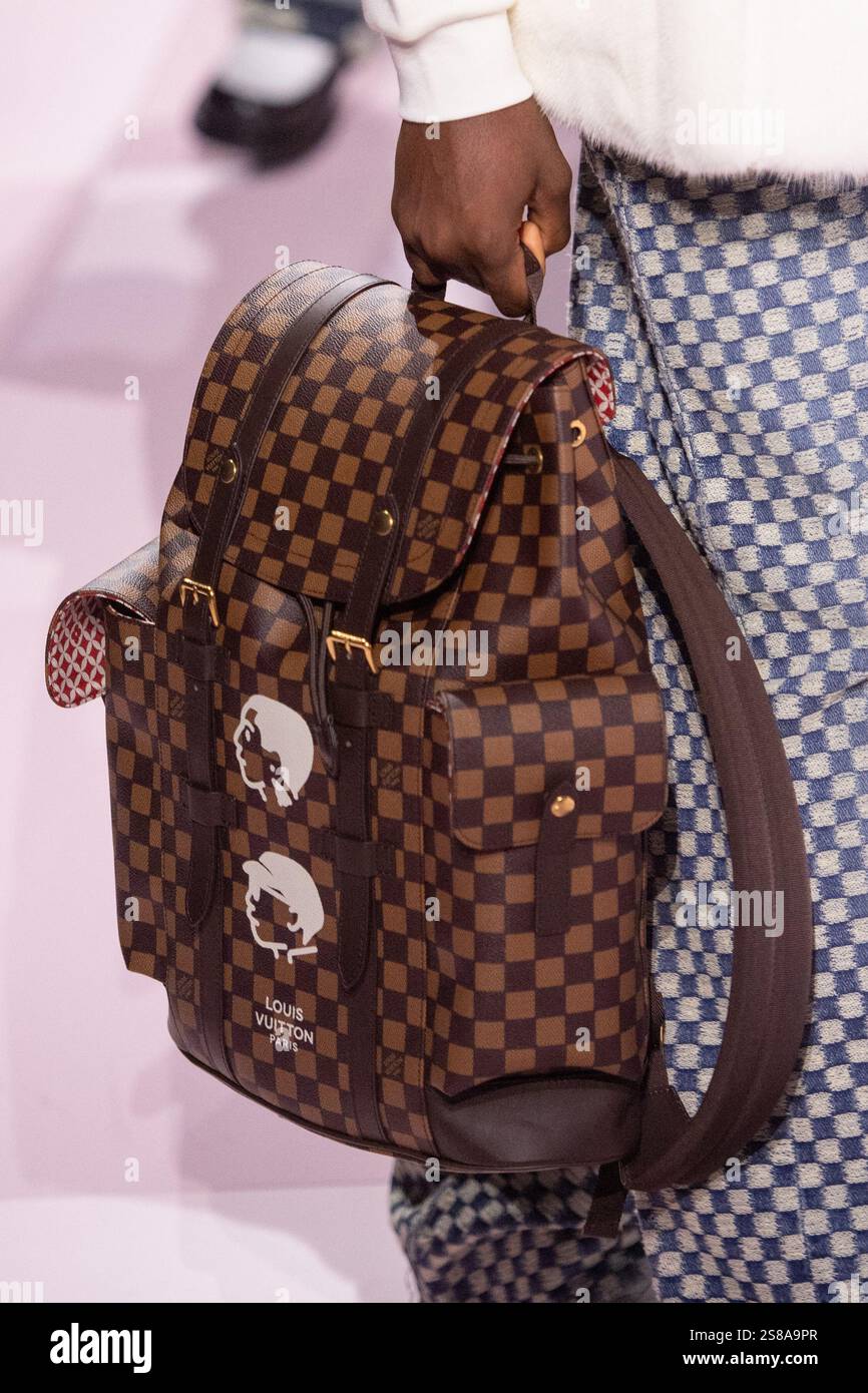 A model walks the runway during the Louis Vuitton Menswear FallWinter