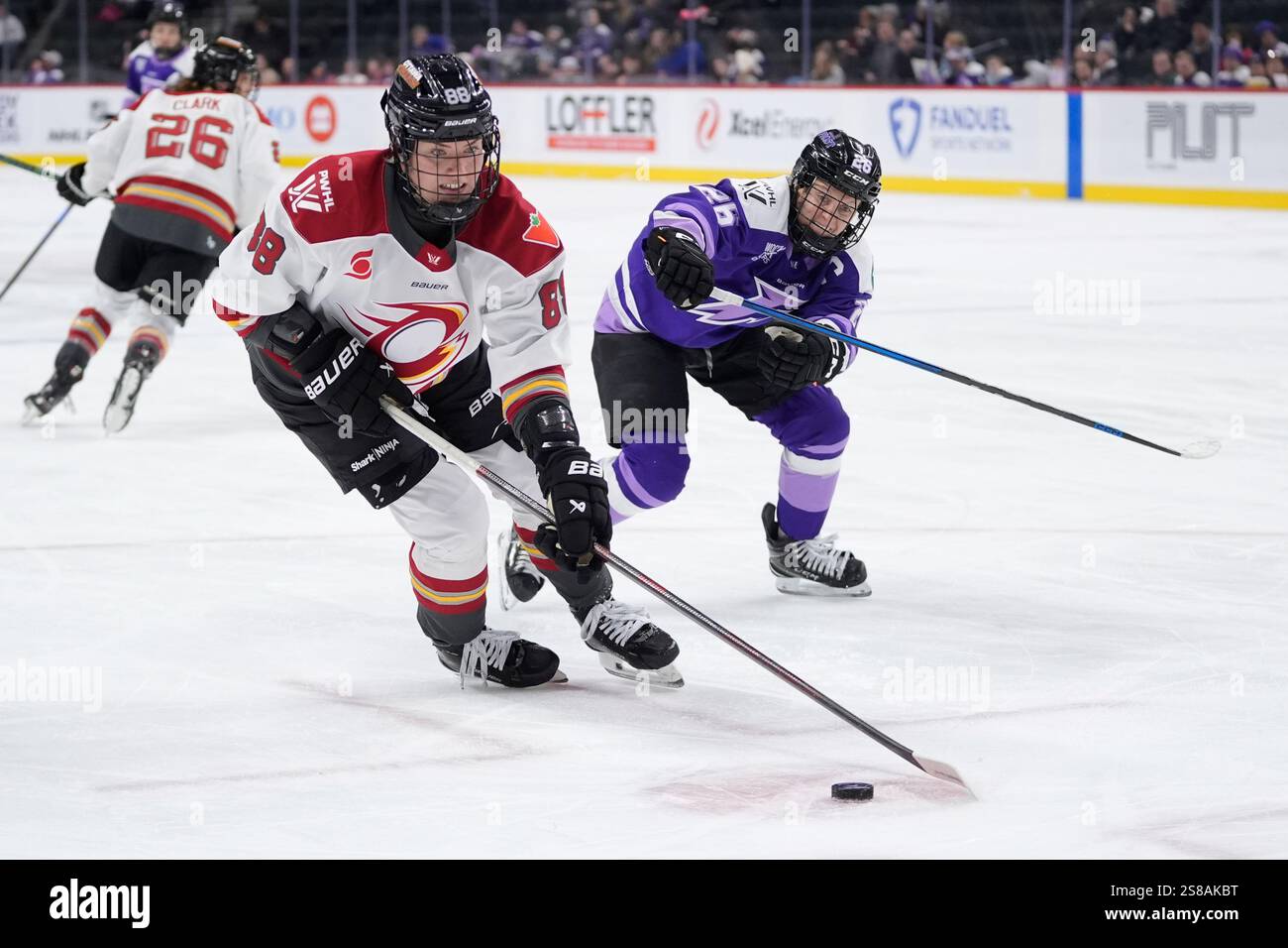 Ottawa Charge defender Ronja Savolainen (88) skates with the puck as