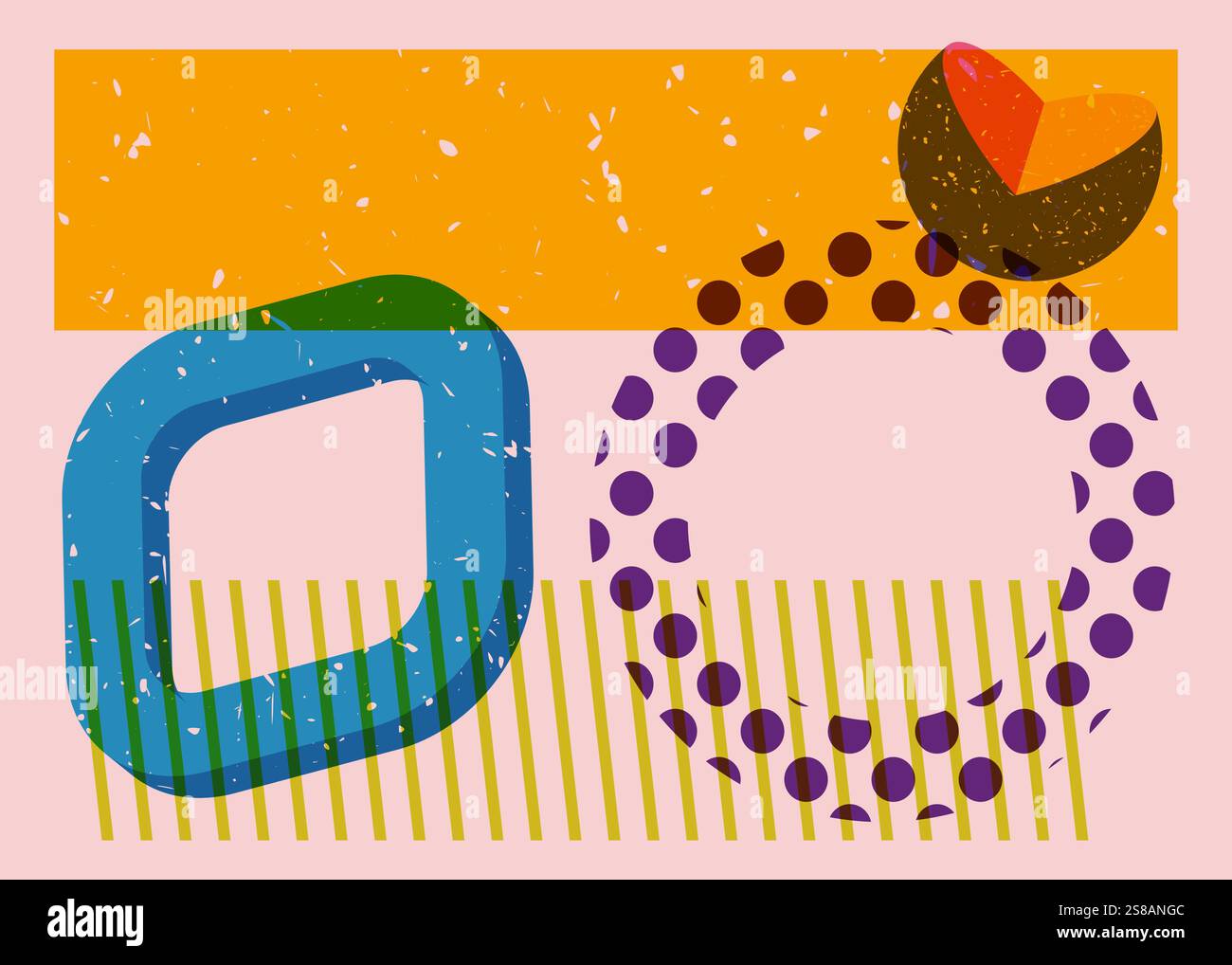 Colorful geometric shapes. Object in trendy riso graph design. Geometry elements abstract risograph print texture style. Stock Vector