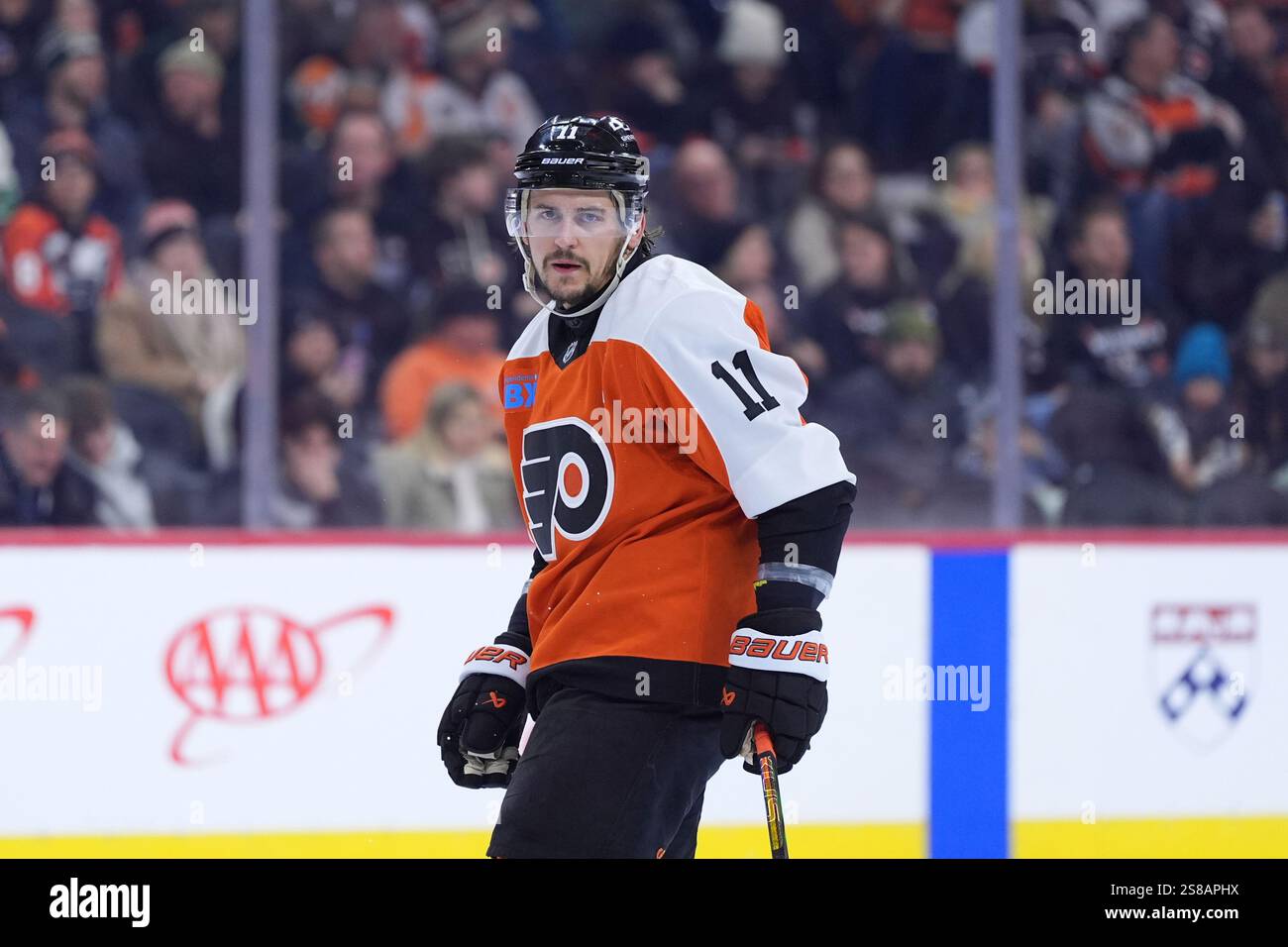 Philadelphia Flyers' Travis Konecny plays during an NHL hockey game