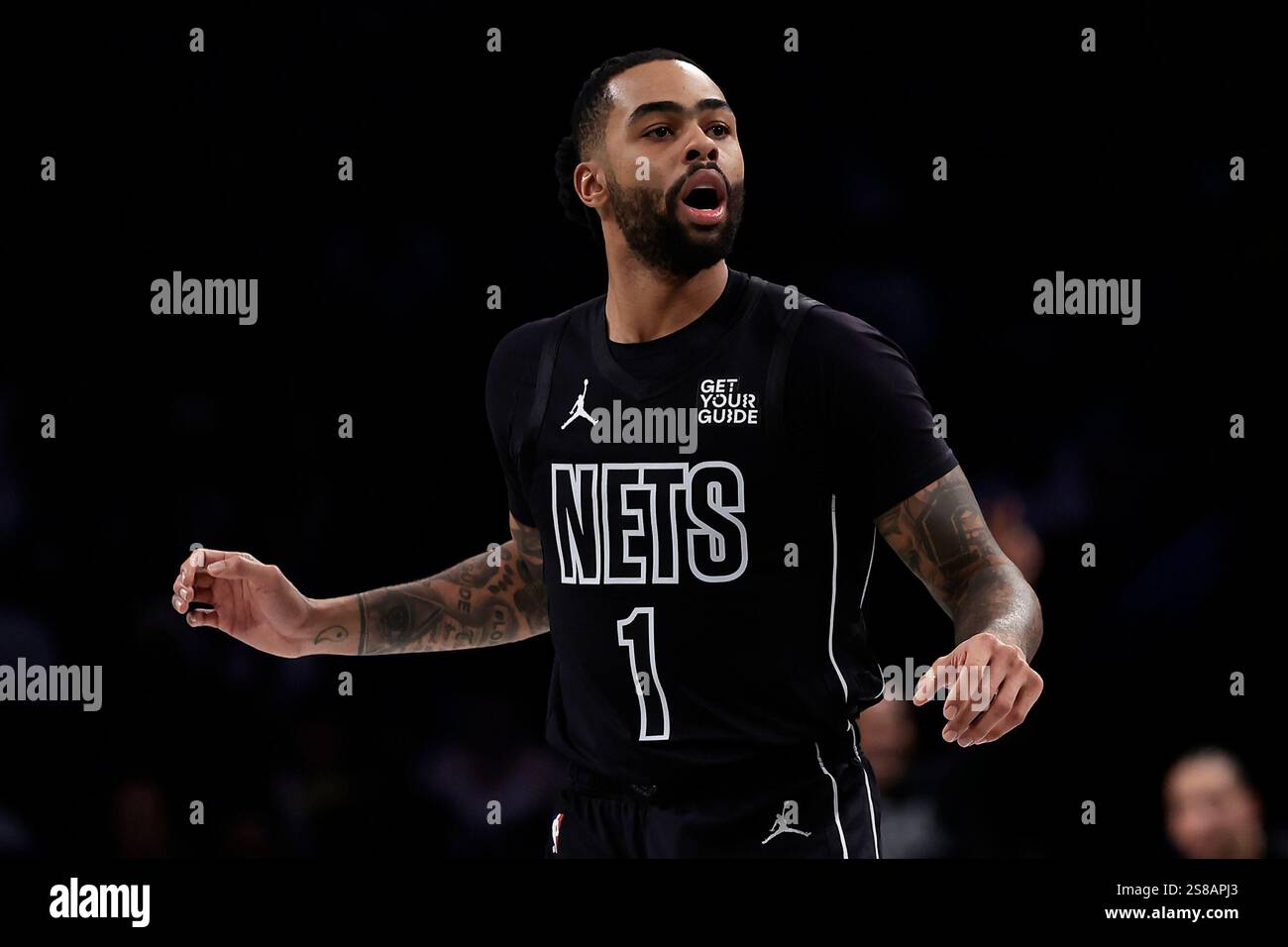 Brooklyn Nets Guard D Angelo Russell Reacts After Missing A Shot During 