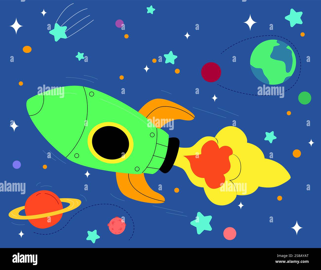 A vector illustration of Rocket in Outer Space Stock Vector