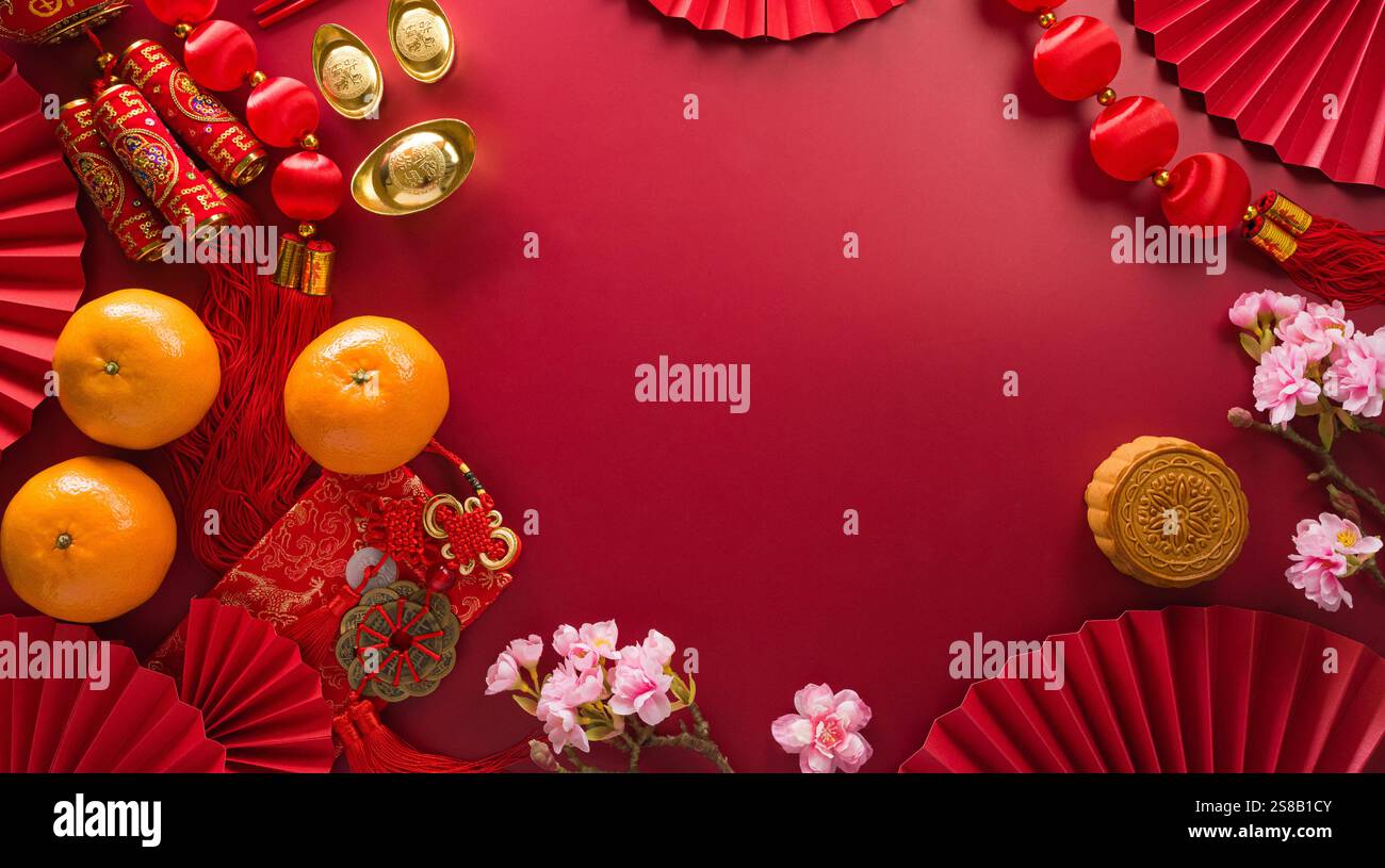Chinese new year decorations made from red packet, orange and gold ...