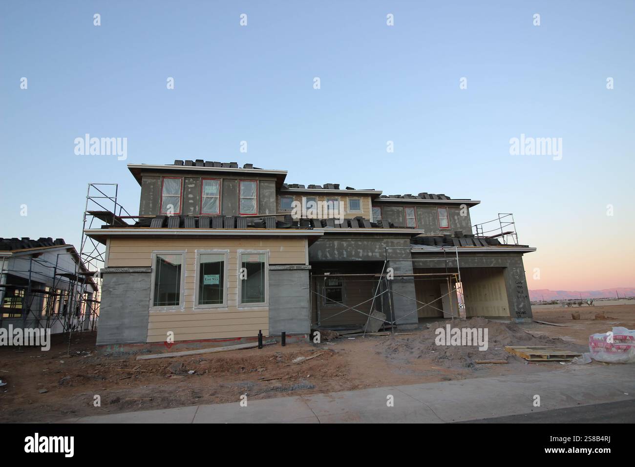 New Two Story Home Under Construction Stock Photo