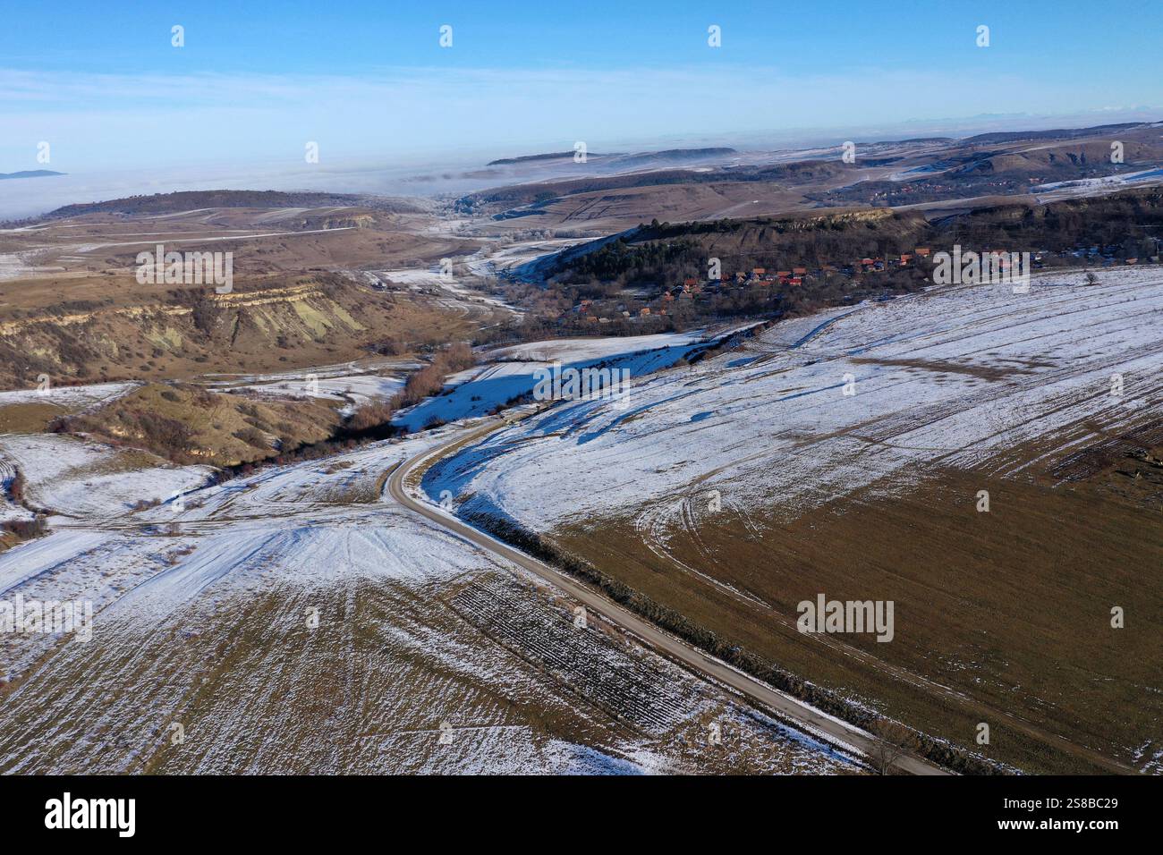 Aerial view of mountain village at winter by drone Stock Photo - Alamy