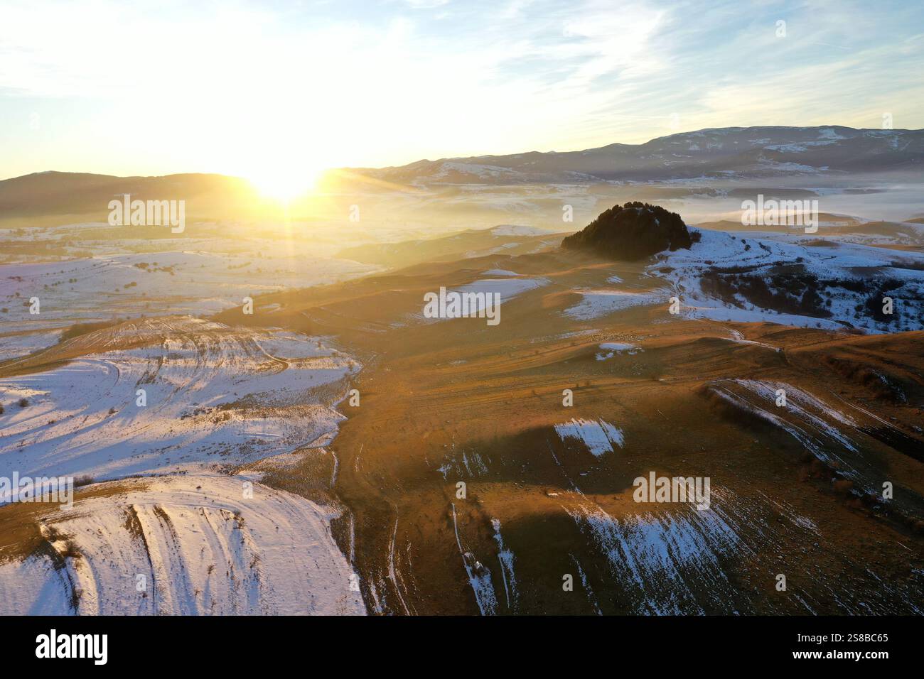 Flying over misty hills sunrise hi-res stock photography and images - Alamy