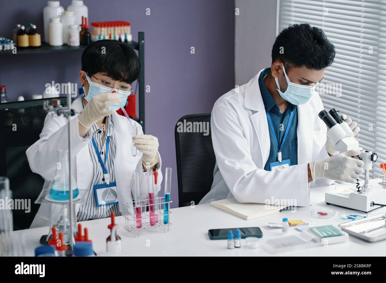 Researchers Studying Samples in Laboratory Setting Stock Photo