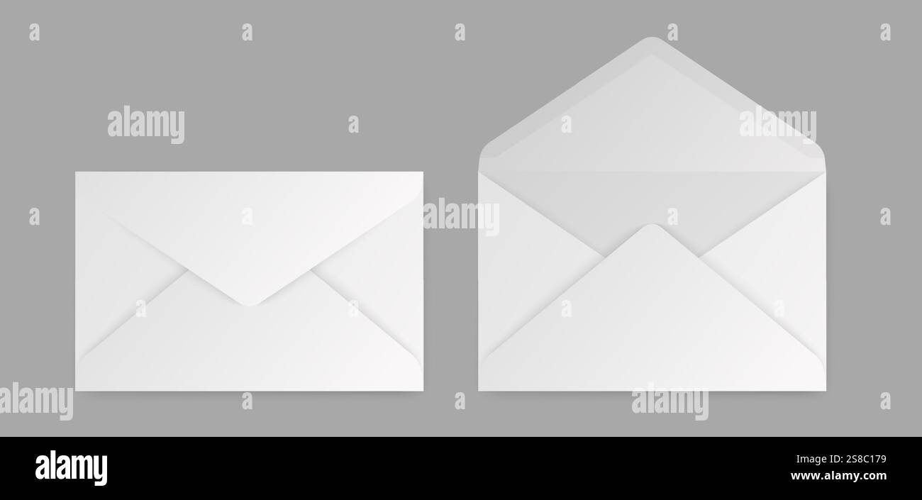 Set of realistic white envelopes in different positions. Folded and ...