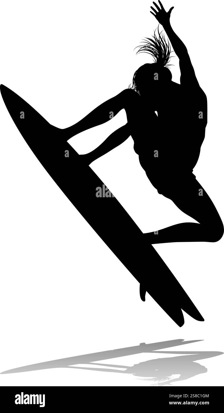 Woman Surfer Surfboard Female Surfer Silhouette Stock Vector Image ...