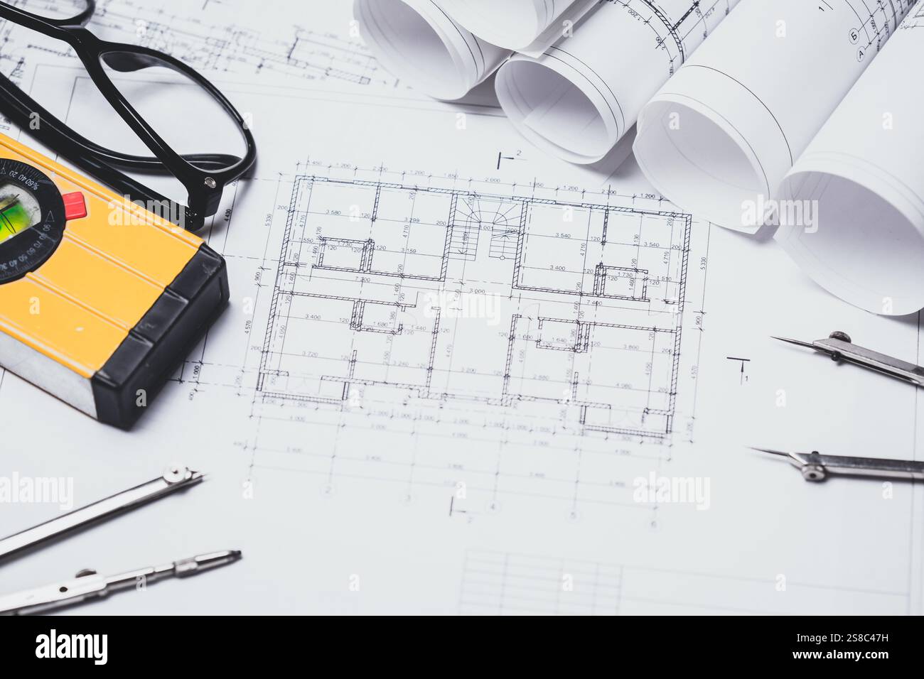 Project File Drawing Project drawings and tools, close up Stock Photo - Alamy