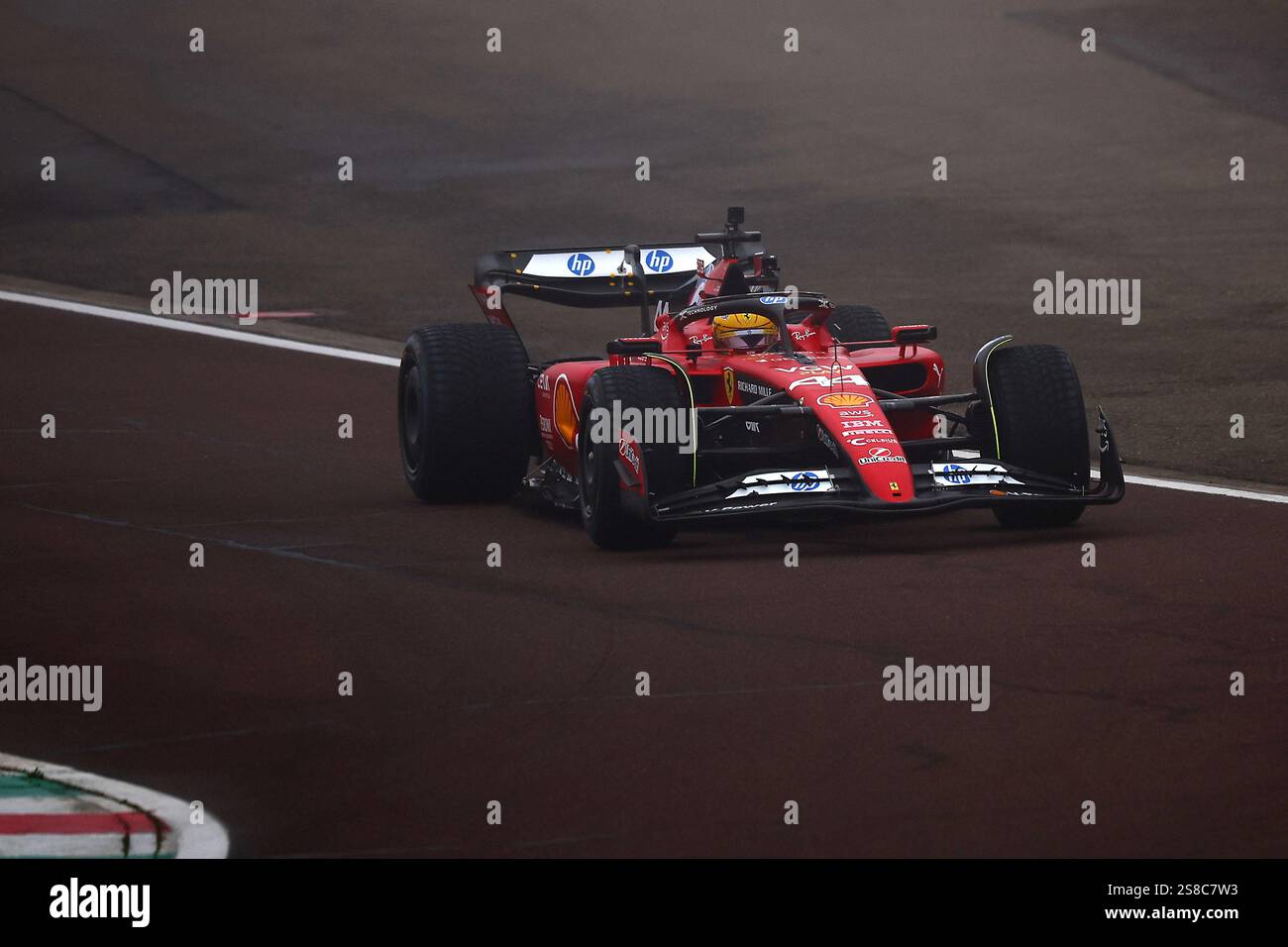 Lewis Hamilton on track with Ferrari SF23 during a test drive at