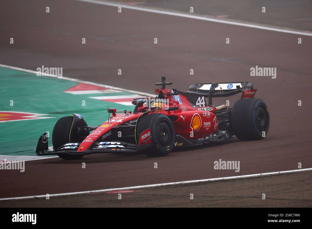 Lewis Hamilton on track with Ferrari SF23 during a test drive at