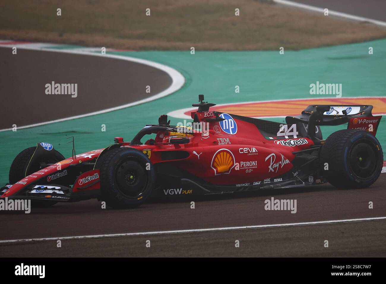 Lewis Hamilton on track with Ferrari SF23 during a test drive at
