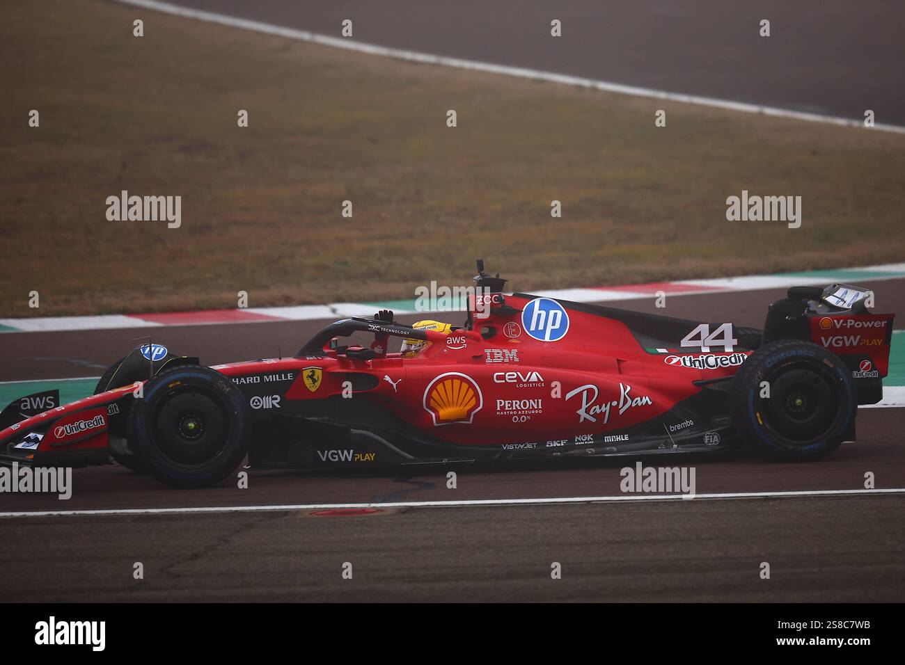 Lewis Hamilton on track with Ferrari SF23 during a test drive at