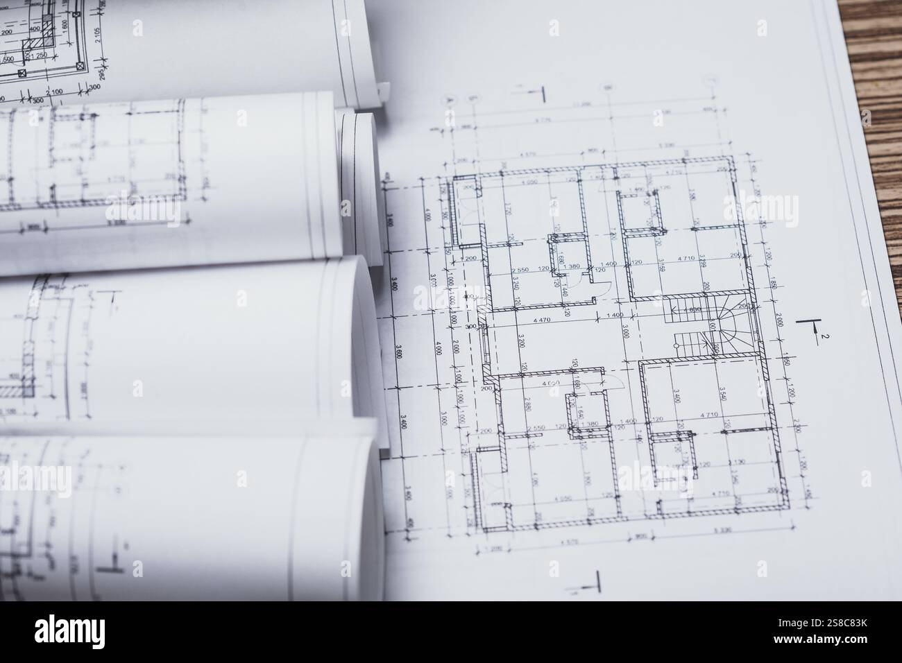 stack of white construction blueprints Stock Photo - Alamy