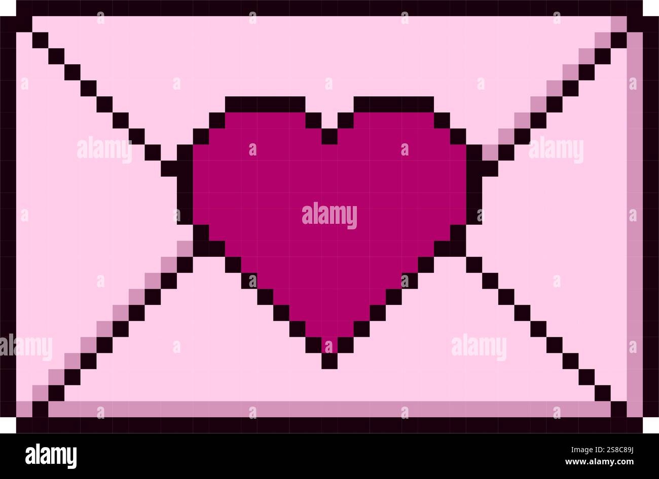 Envelope message with heart. Valentines day concept pixel art design Stock Vector