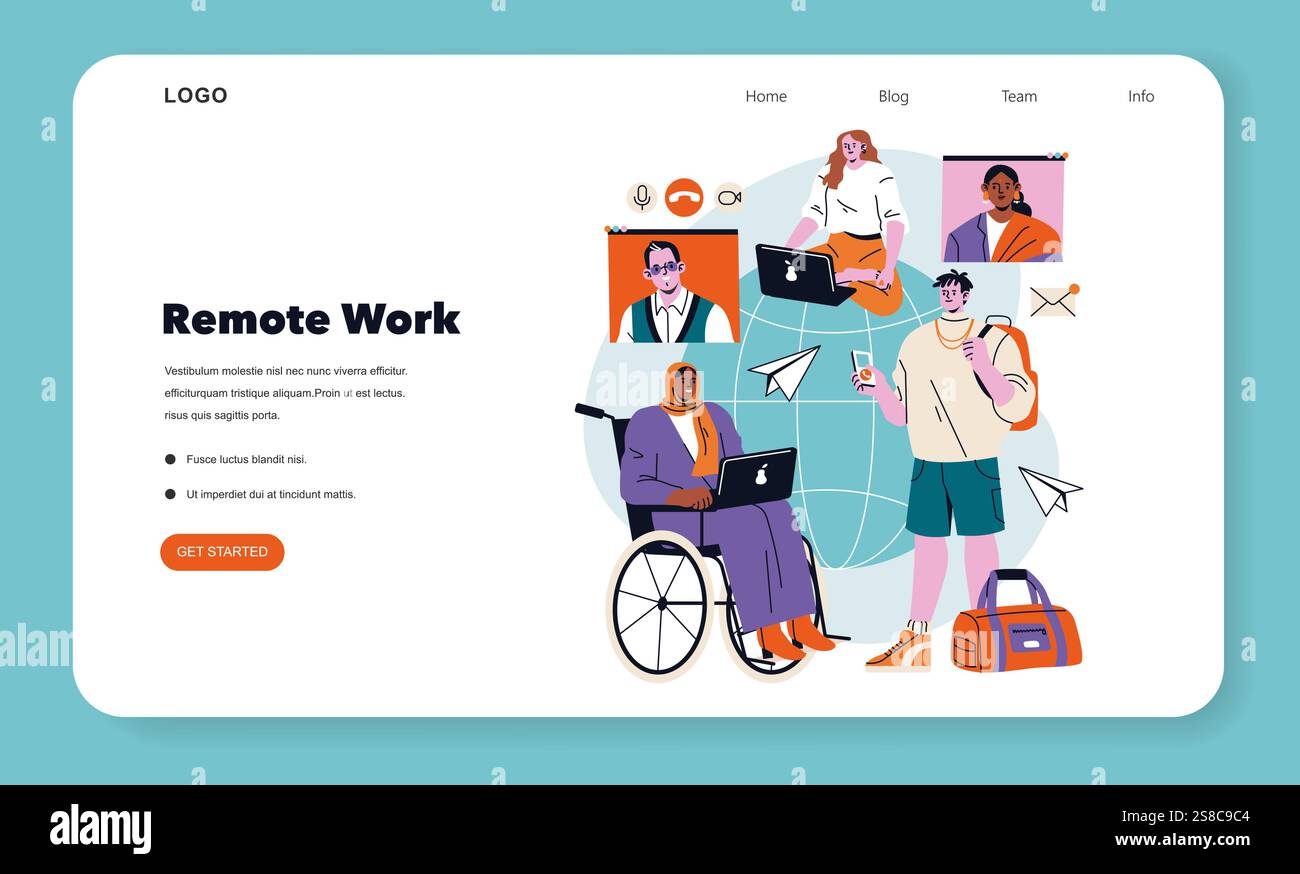 Remote Work concept. Diverse team collaborates virtually from different ...