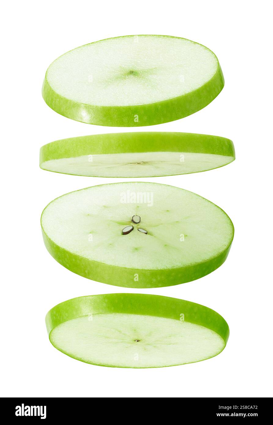 Sliced green apple isolated on white background Stock Photo