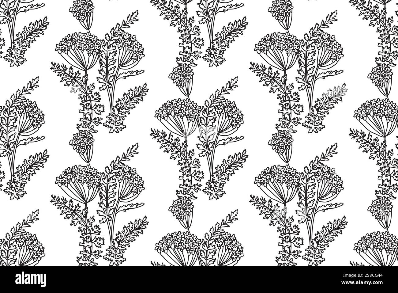 Abstract seamless Line art floral pattern vector illustration. Black ...