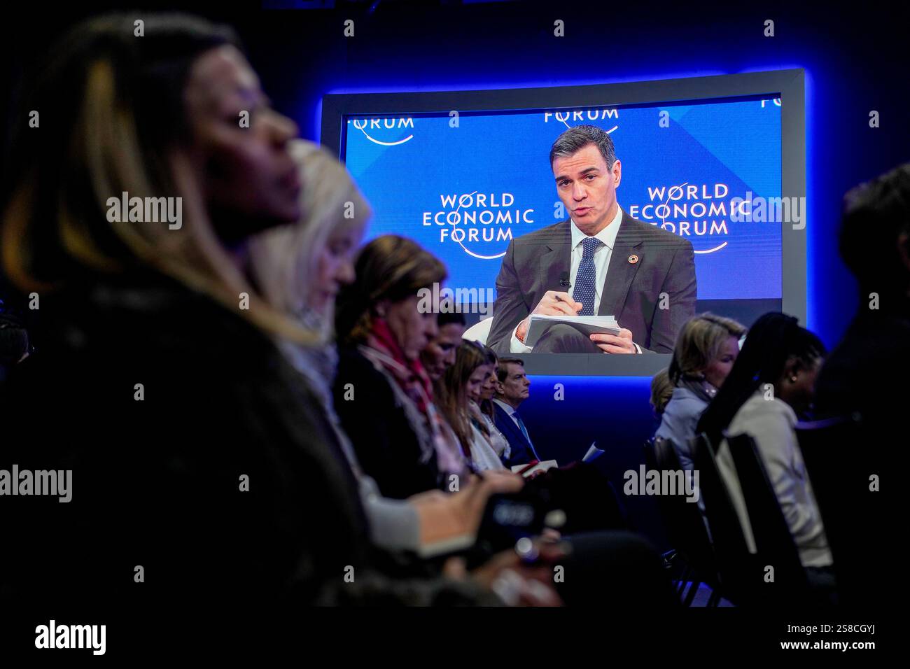 Prime Minister of Spain Pedro Sanchez speaks at the Annual Meeting of