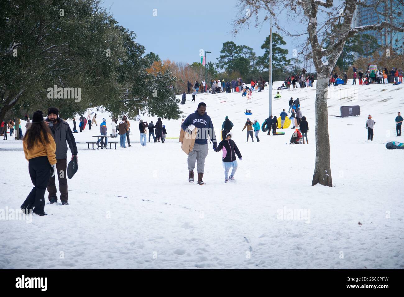 January 21, 2025, Houston, Texas, USA Residents stroll through